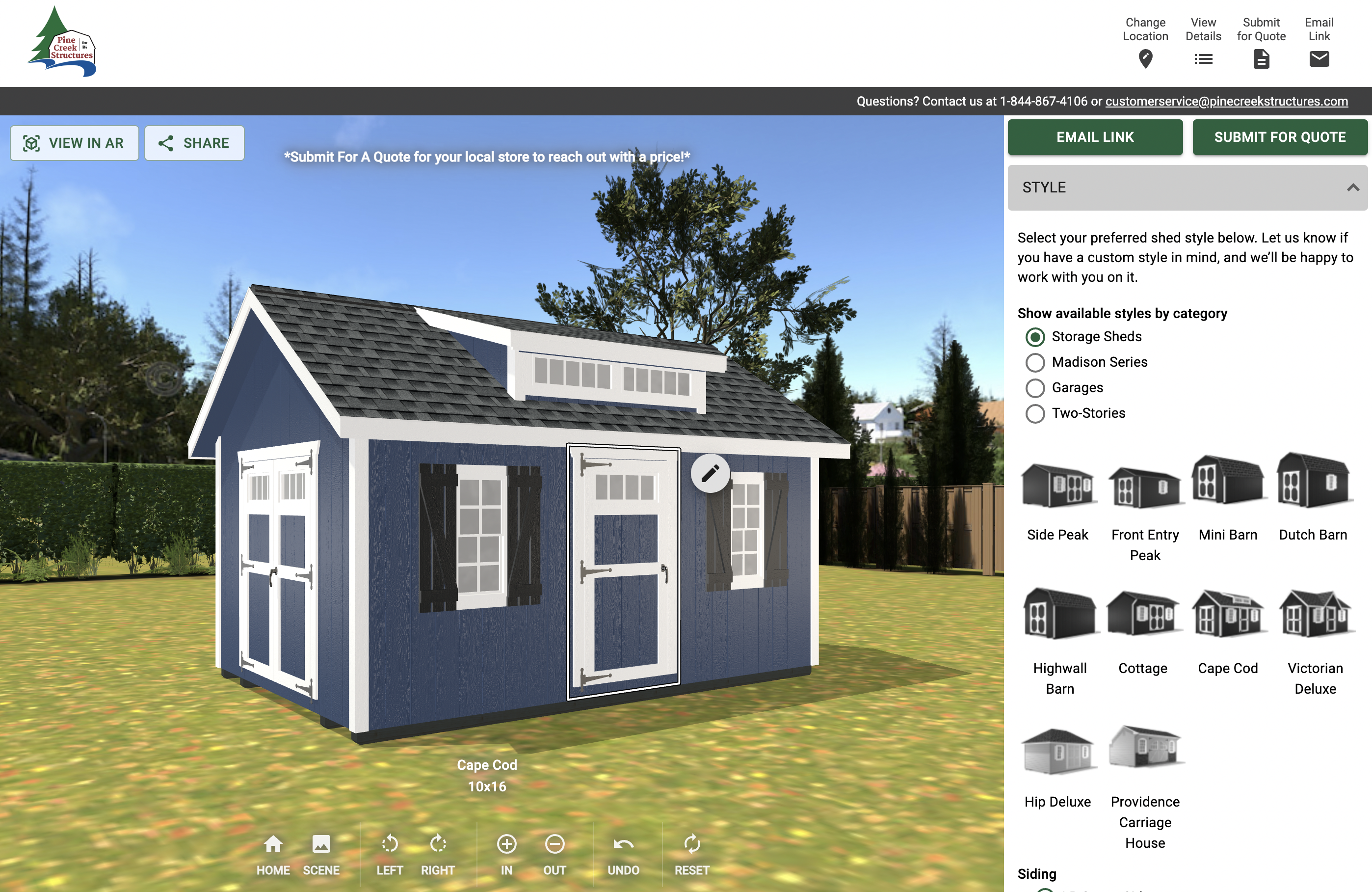 Pine Creek Structures Online 3D Shed Builder